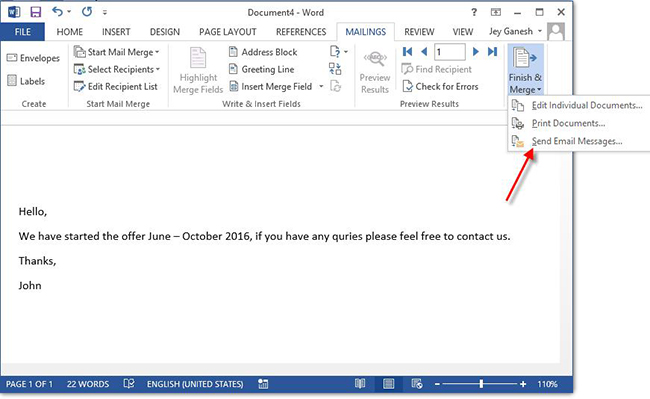 automate outlook email using mail merge option
